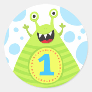 Funny monster first birthday stickers for kids