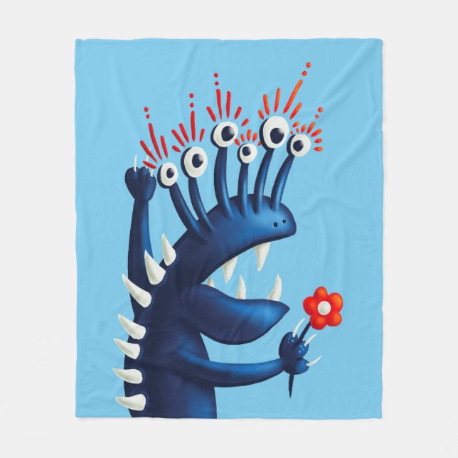 Funny Monster Flower Blue Kids Fleece Blanket (Front)