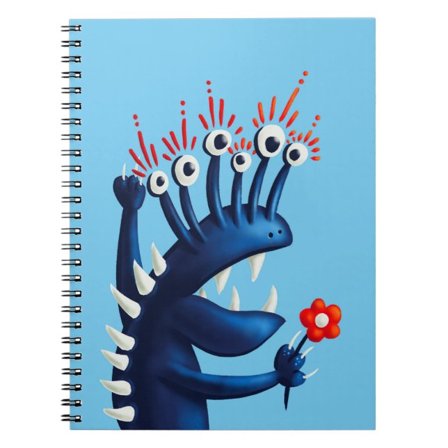 Funny Monster Flower Blue Kids Notebook (Front)