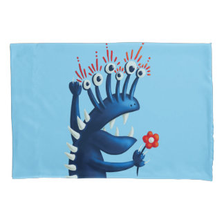 Funny Monster Flower Blue Kids Pillowcase