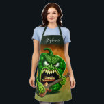 Funny Monster Green Bell Pepper Rocker Guitar Apron<br><div class="desc">Funny angry capsicum chilli character.</div>