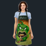 Funny Monster Green Bell Pepper Rocker Guitar Apron<br><div class="desc">Funny angry capsicum chilli character.</div>