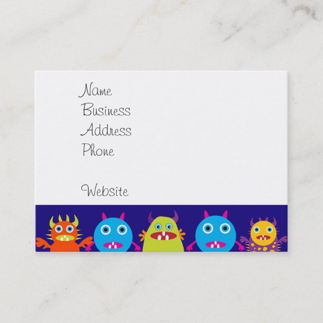 Funny Monster Party Cute Creatures on Blue Business Card (Front)