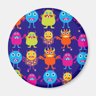 Funny Monster Party Cute Creatures on Blue Magnet