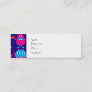 Funny Monster Party Cute Creatures on Blue Mini Business Card