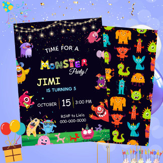 Funny Monster party kids Birthday Invitation 