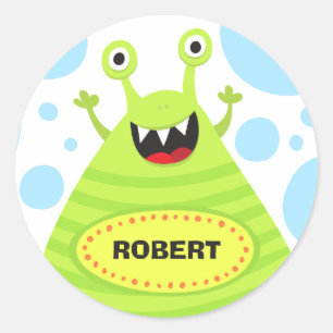 Funny monster personalised name stickers for kids