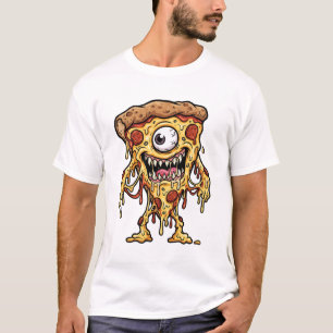 Funny Monster Pizza Slice Cartoon Food Character D T-Shirt