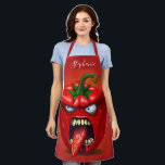 Funny Monster Red Bell Pepper Rocker Apron<br><div class="desc">Funny angry capsicum chilli character.</div>