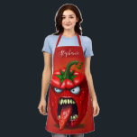 Funny Monster Red Bell Pepper Rocker Apron<br><div class="desc">Funny angry capsicum chilli character.</div>