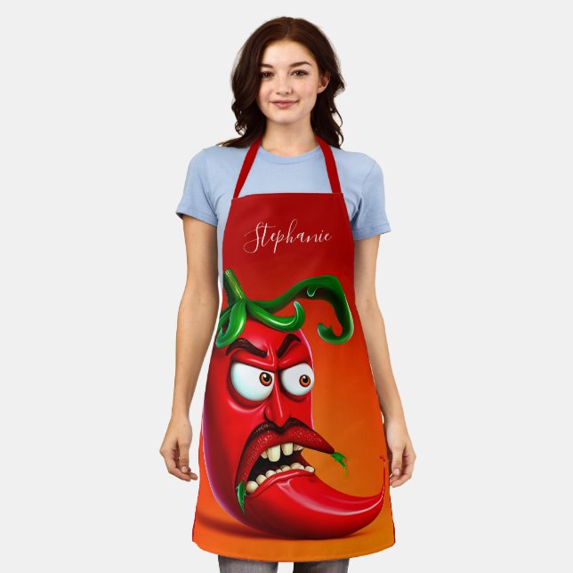 Funny Monster Red Hot Chilli Pepper  Apron (Worn)