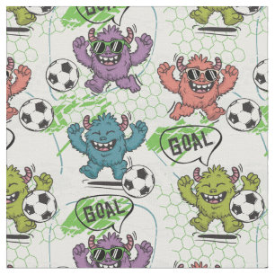 Funny Monster Soccer Kids Pattern Fabric