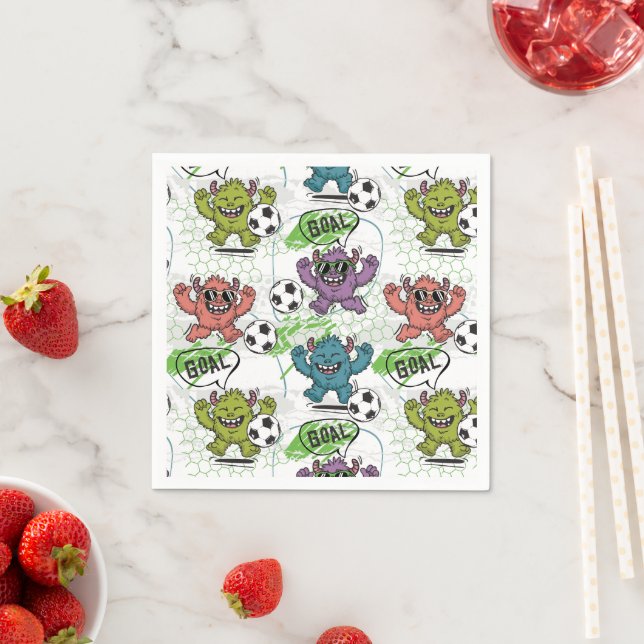 Funny Monster Soccer Kids Pattern Napkin (Insitu)