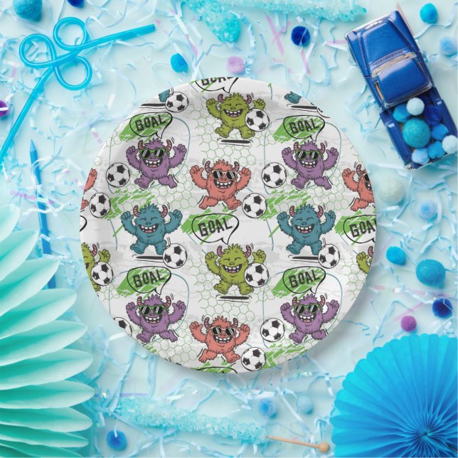 Funny Monster Soccer Kids Pattern Paper Plate (Party)