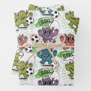 Funny Monster Soccer Kids Pattern Wrapping Paper Sheet
