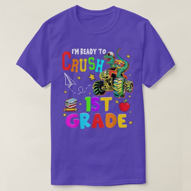 Funny Monster Truck and Dinosaur Ready To Crush 1s T-Shirt (Design Front)
