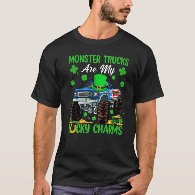 Funny Monster Truck Are My Lucky Charms St Patrick T-Shirt (Front)