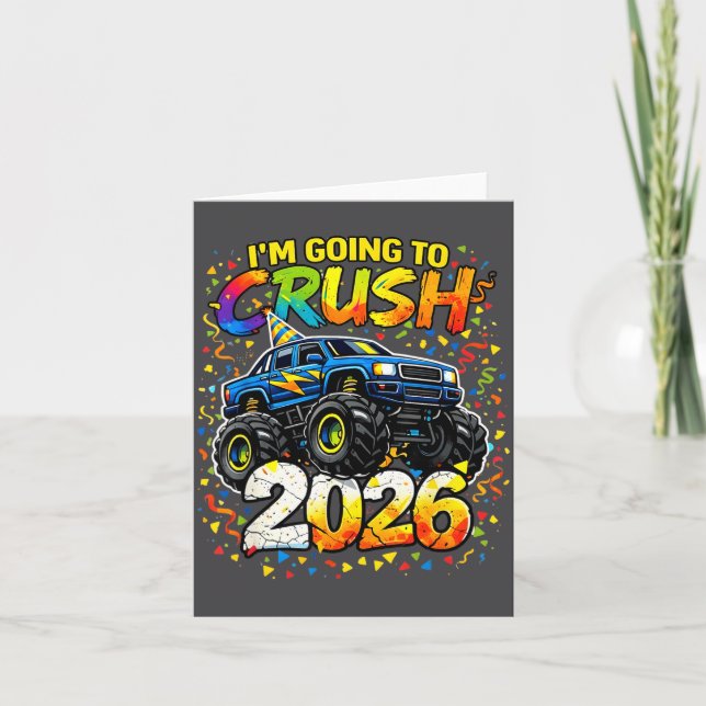 Funny Monster Truck New Years Kids Crush 2026 Part Card (Front)