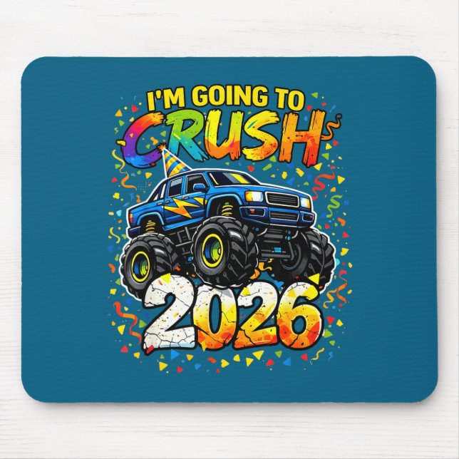 Funny Monster Truck New Years Kids Crush 2026 Part Mouse Mat (Front)