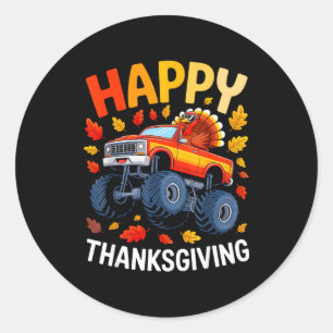 Funny Monster Truck Turkey Happy Thanksgiving For  Classic Round Sticker
