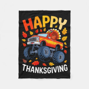Funny Monster Truck Turkey Happy Thanksgiving For  Fleece Blanket