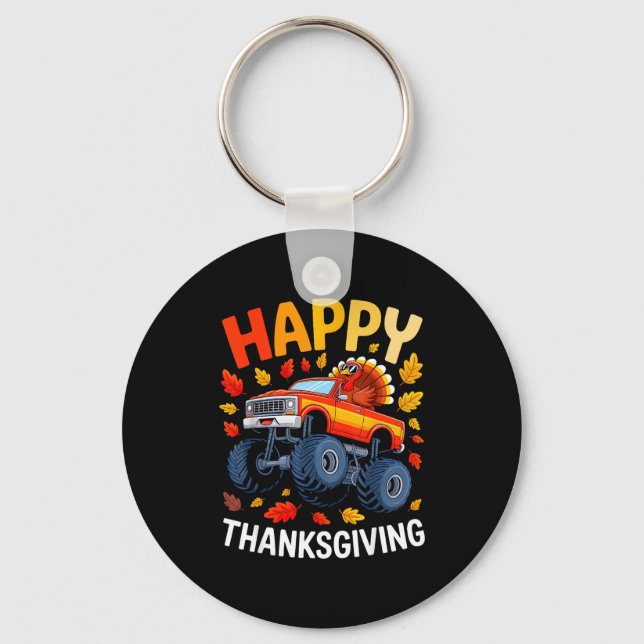 Funny Monster Truck Turkey Happy Thanksgiving For  Key Ring (Front)
