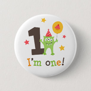 Funny monster with balloon and cupcake I am one 6 Cm Round Badge