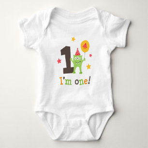 Funny monster with balloon and cupcake I am one Baby Bodysuit