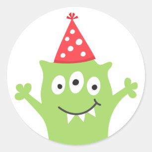 Funny monster with party hat classic round sticker