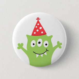 Funny monster with red party hat 6 cm round badge