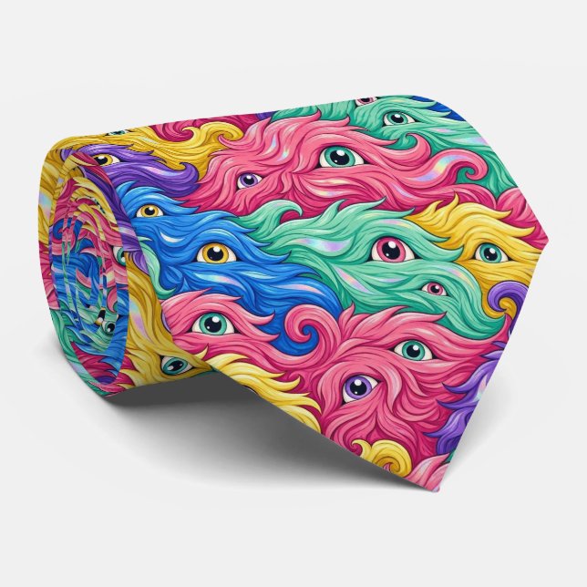 Funny Monsters | Abstract Furry Creatures Tie (Rolled)