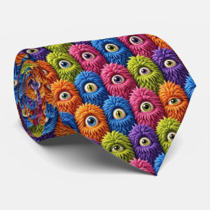 Funny Monsters Abstract Furry Creatures Tie