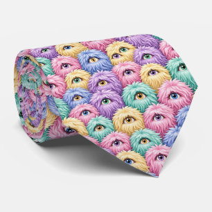 Funny Monsters Abstract Furry Creatures Tie