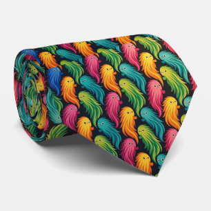 Funny Monsters Abstract Furry Creatures Tie