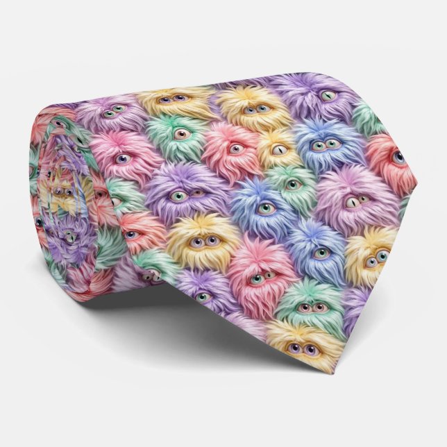 Funny Monsters | Abstract Furry Creatures Tie (Rolled)