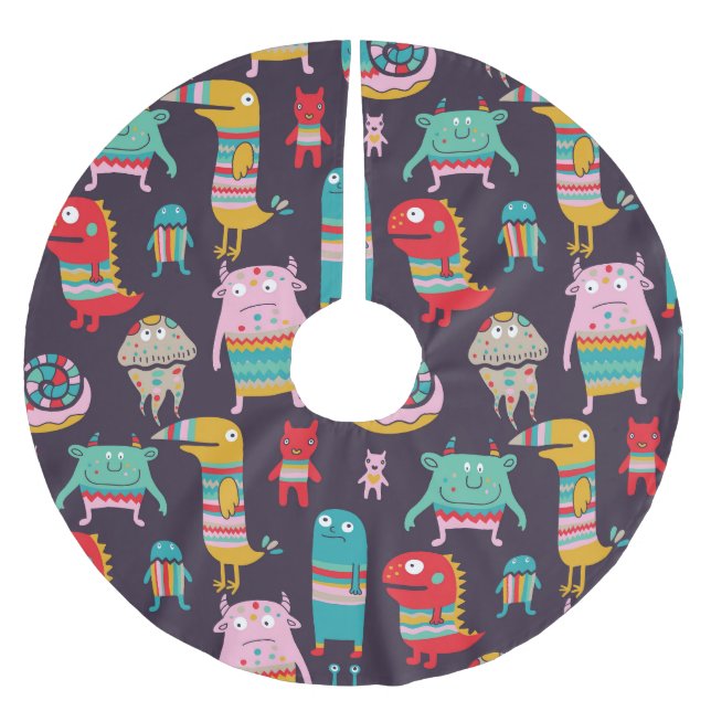 Funny Monsters Cartoon Seamless Pattern Brushed Polyester Tree Skirt (Front)