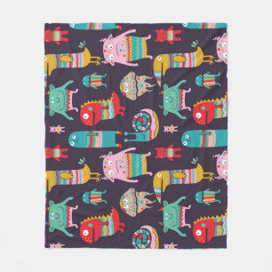 Funny Monsters Cartoon Seamless Pattern Fleece Blanket