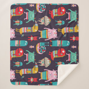 Funny Monsters Cartoon Seamless Pattern Sherpa Blanket