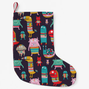 Funny Monsters Cartoon Seamless Pattern Small Christmas Stocking