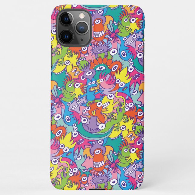 Funny monsters colourful parade in doodle art styl iPhone case (Back)