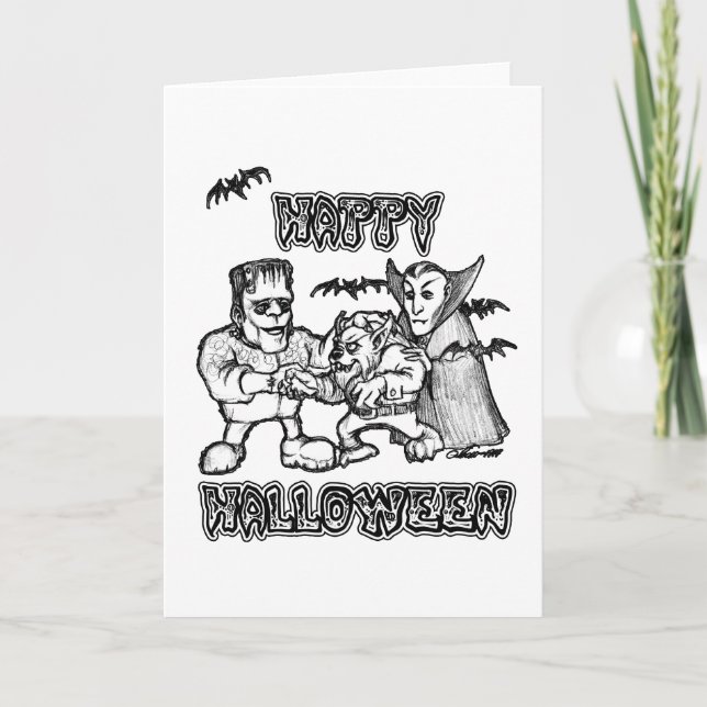 Funny Monsters - Happy Halloween Card (Front)