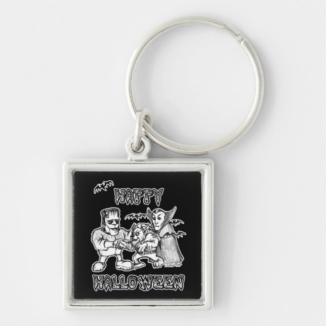 Funny Monsters - Happy Halloween Key Ring (Front)