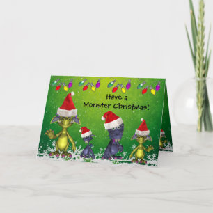 Funny Monsters in Santa Hats Monster Christmas Holiday Card