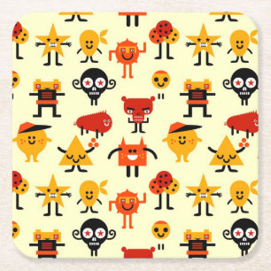 Funny monsters pattern square paper coaster