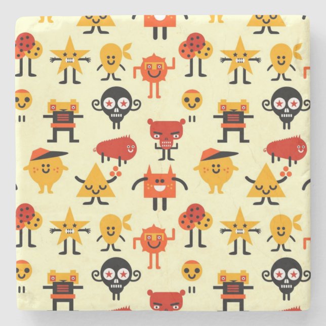 Funny monsters pattern stone coaster (Front)