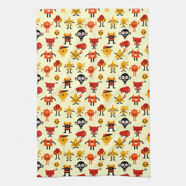 Funny monsters pattern tea towel (Vertical)