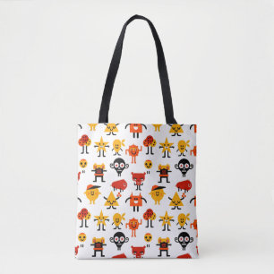 Funny monsters pattern tote bag