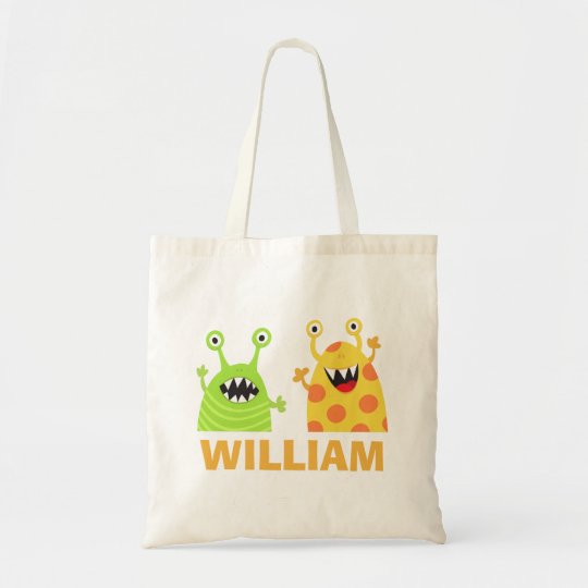 Funny monsters personalised name tote bag for kids