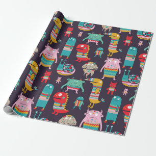 Funny monsters seamless pattern wrapping paper