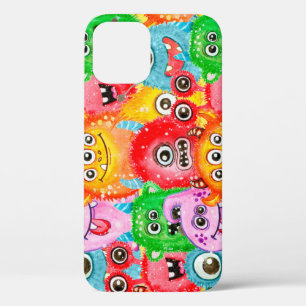 Funny Monsters, Watercolor Seamless Pattern. iPhone 12 Case